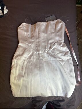 House of CB Strapless Satin Mini Dress in Light Blush